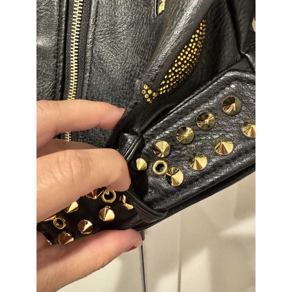 Azalea Wang Women's Black Studded Celestial Moto Jacket M Cropped Moon Stars M - Picture 11 of 15